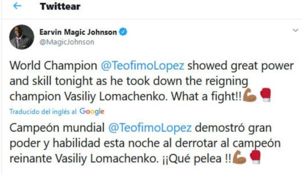 Magic Johnson: Uno de los mejores jugadores en la historia de la NBA destacó el triunfo del hondureño Teófimo López.