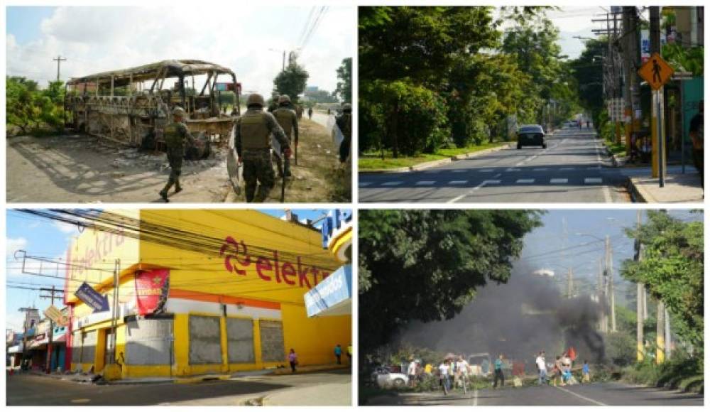 Calles tomadas y otras que han sido desalojadas por elementos de la Policía Nacional y Militar en Honduras.