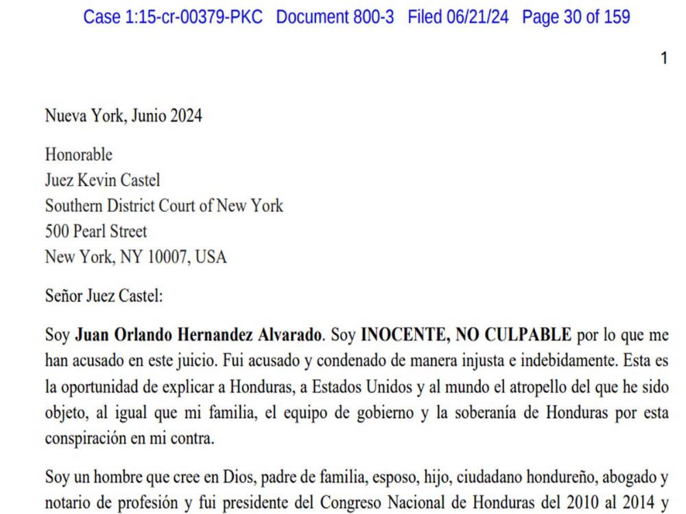 Carta de Juan Orlando Hernández