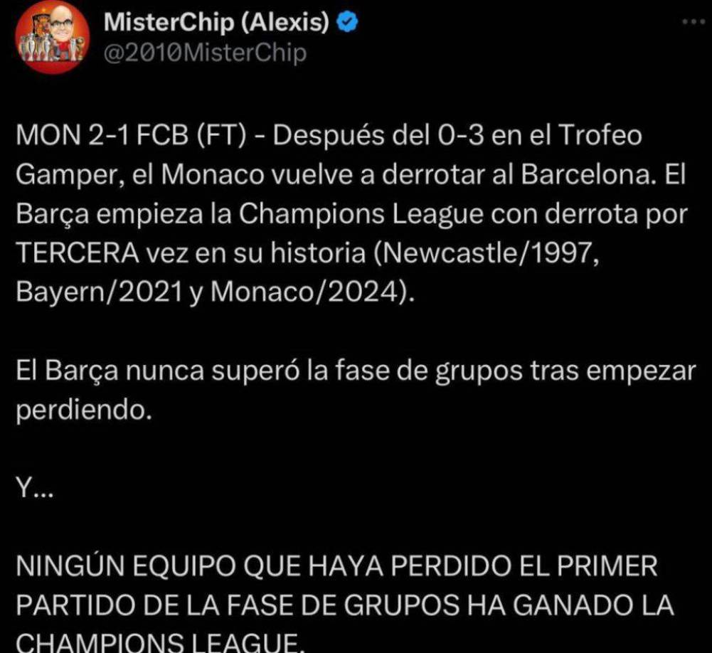 MsterChip y uno de los datos que compartió sobre la caída del cuadro culé en la Champions.