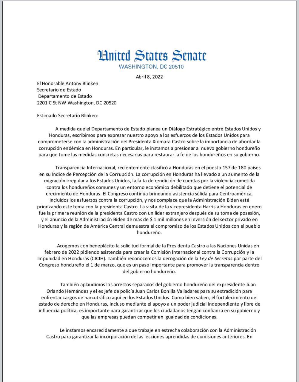 Senadores de EEUU piden se garantice independencia de la Cicih en Honduras
