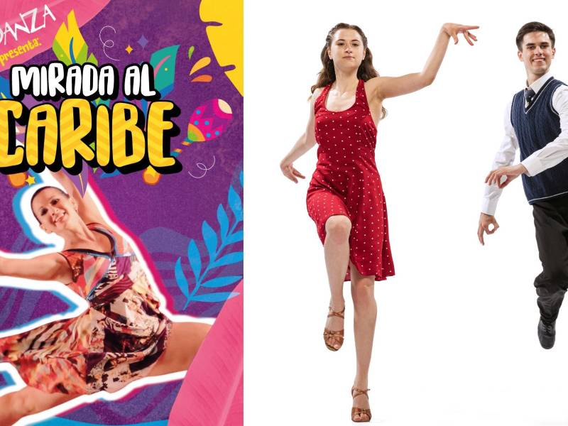 Arte promocional y foto ilustrativa de bailes caribeños que la academia presentará junto a sus alumnos.