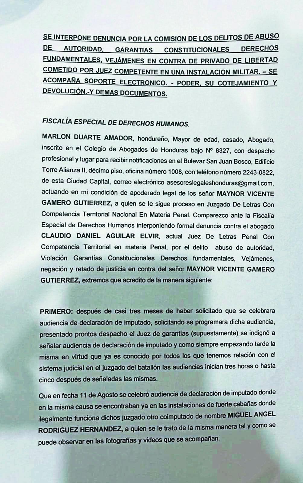 La denuncia fue interpuesta ante la Fiscalía, Inspectoría de Tribunales y el Conadeh.
