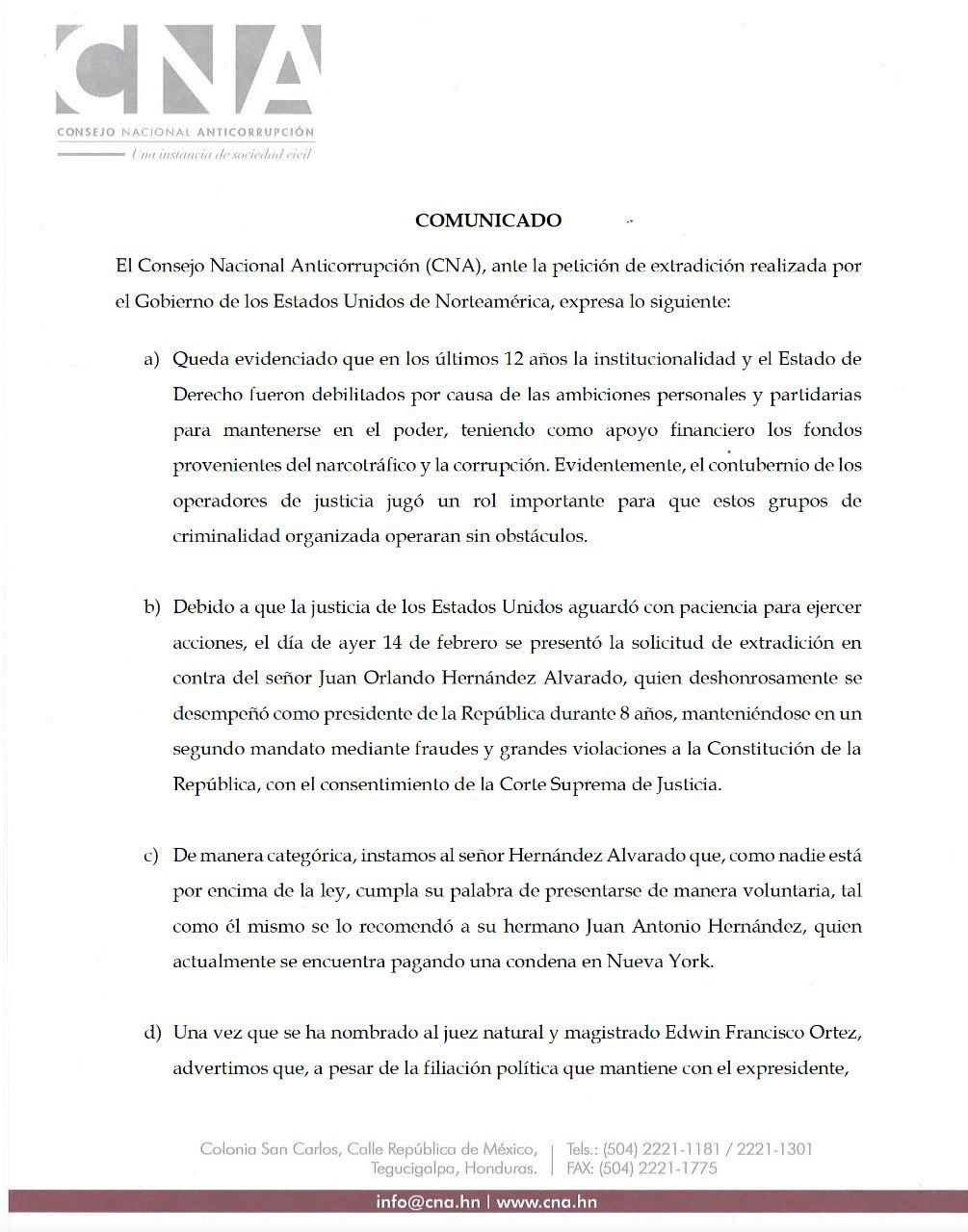 Comunicado del CNA.