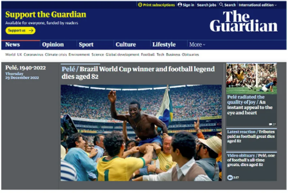 The Guardian de Inglaterra: “Leyenda murió a los 82 años”.