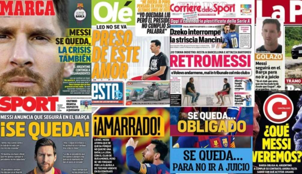 Lionel Messi es el centro de atención de los diarios en el mundo luego de confirmar en una entrevista a Goal.com que se queda en el Barcelona, muy a su pesar, para evitar ir a juicio con el club azulgrana.