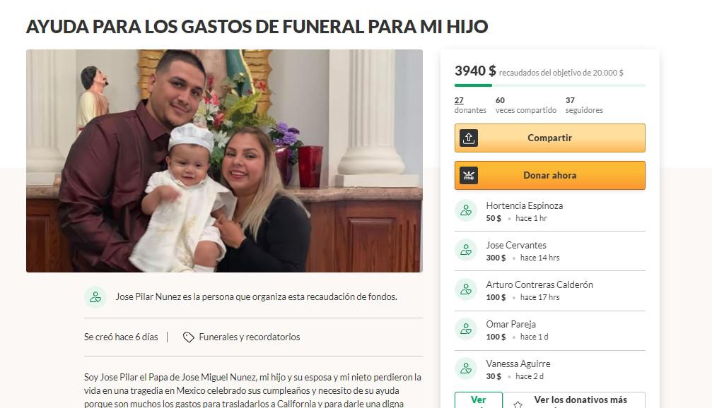 La página de GoFundMe para recaudar fondos.