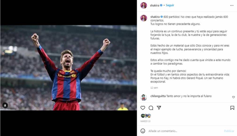 Esta fue la última publicación que Shakira le dedicó a Gerard Piqué en las redes sociales.