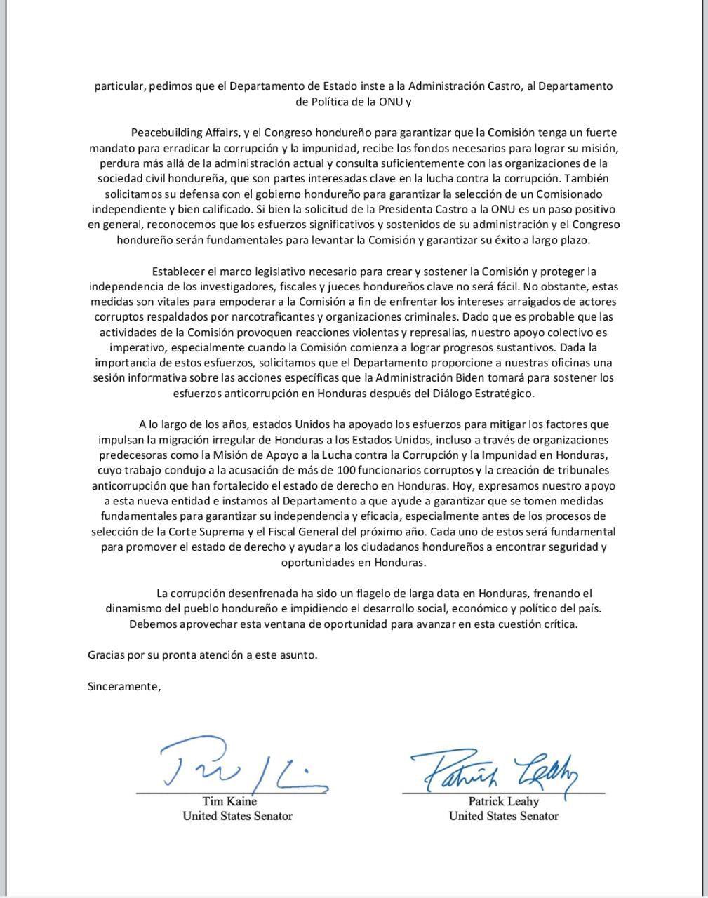 Carta íntegra traducida al español sobre lo escrito por los senadores estadounidenses.