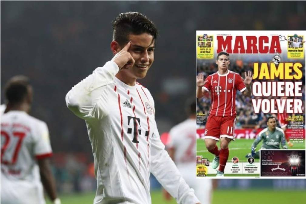 James Rodríguez está loco por volver al Real Madrid, informa el diario Marca. Con la marcha de Zidane, James ve con entusiasmo un posible regreso. 'El colombiano no lo oculta a la gente de su entorno: si por él fuera volvería mañana', dice el periódico.