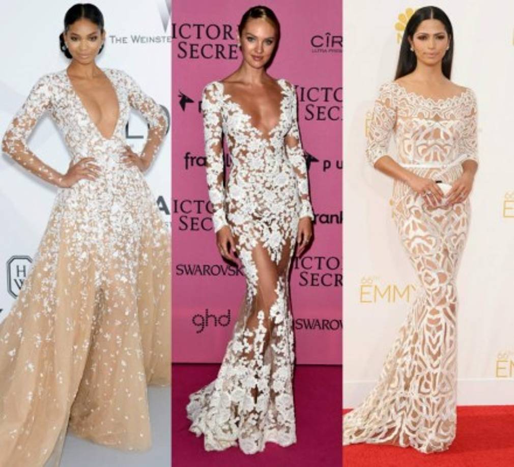 También Zuhair Murad utiliza las transparencias como quedan reflejados en estas creaciones que llevan Harry Winston, Candice Swanepoel y Camila Alves.