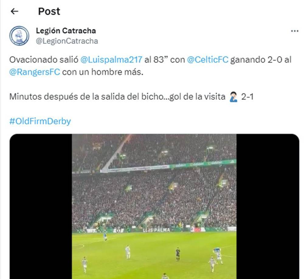 Legión Catracha presenció en directo el clásico escocés e informaron que Luis Palma salió ovacionado por la afición del Celtic.