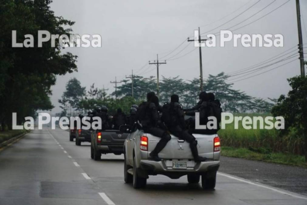 Presencia policial y militar en San Manuel, Cortés.