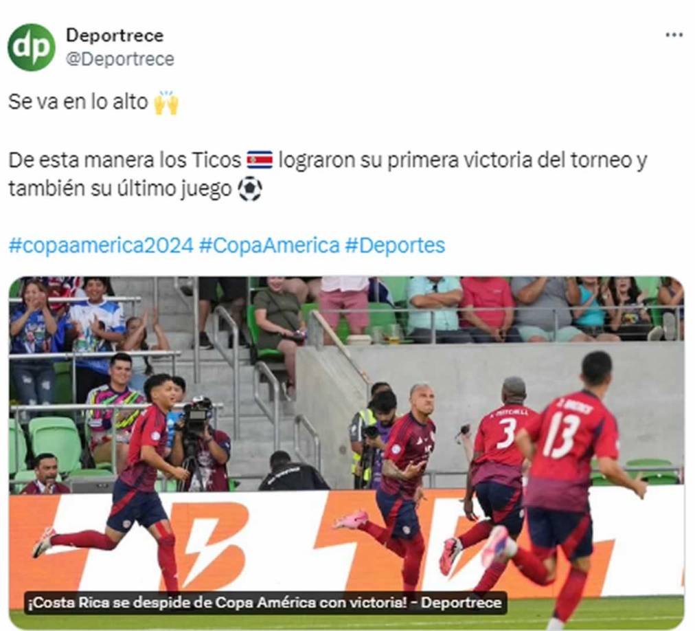 Deportrece de México - “Se va en lo alto. De esta manera los ticos lograron su primera victoria del torneo y también su último juego”.