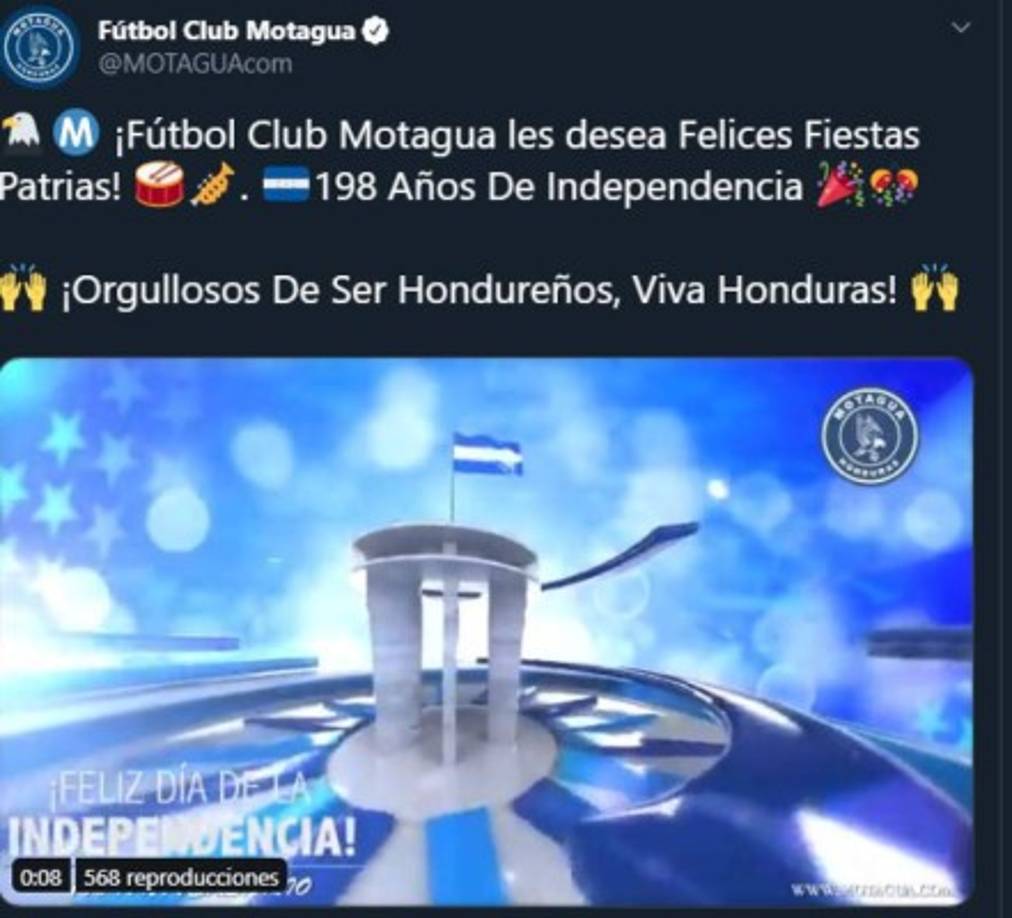 El bicampeón Motagua de Honduras y su mensaje de felictación.