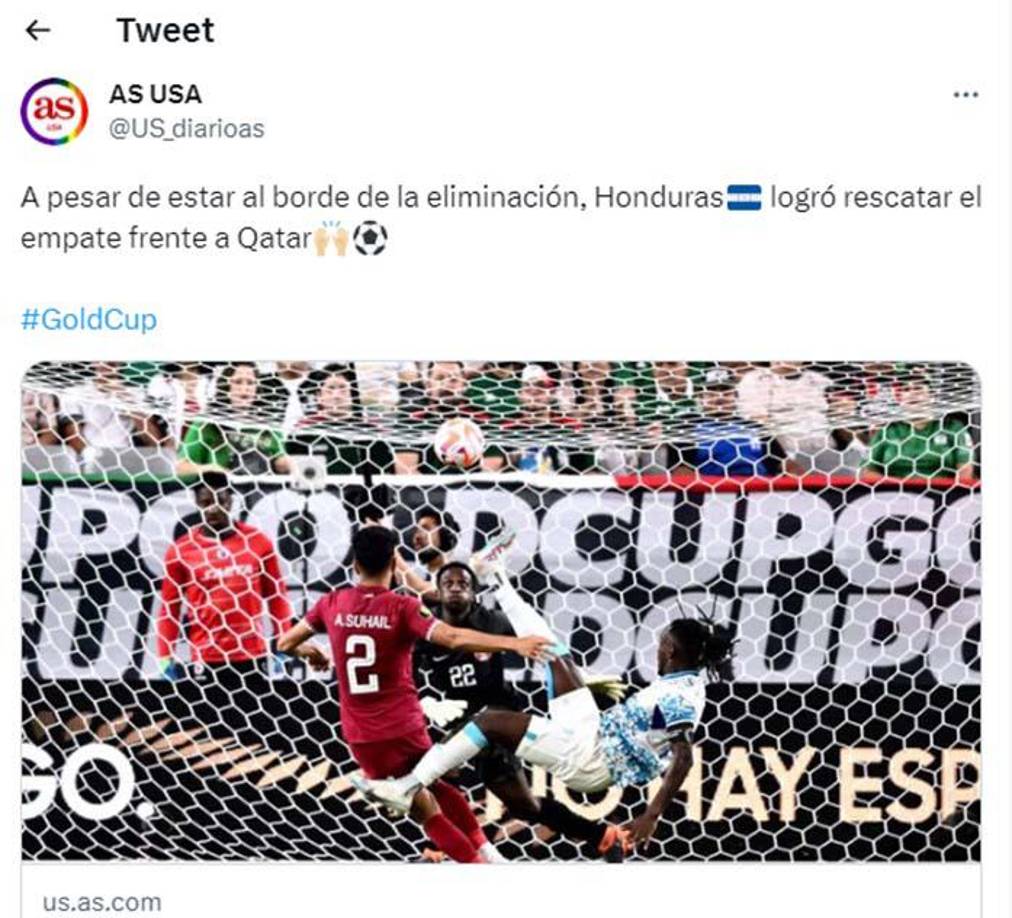 Diario AS: “A pesar de estar al borde de la eliminación, Honduras logró rescatar el empate frente a Qatar.”