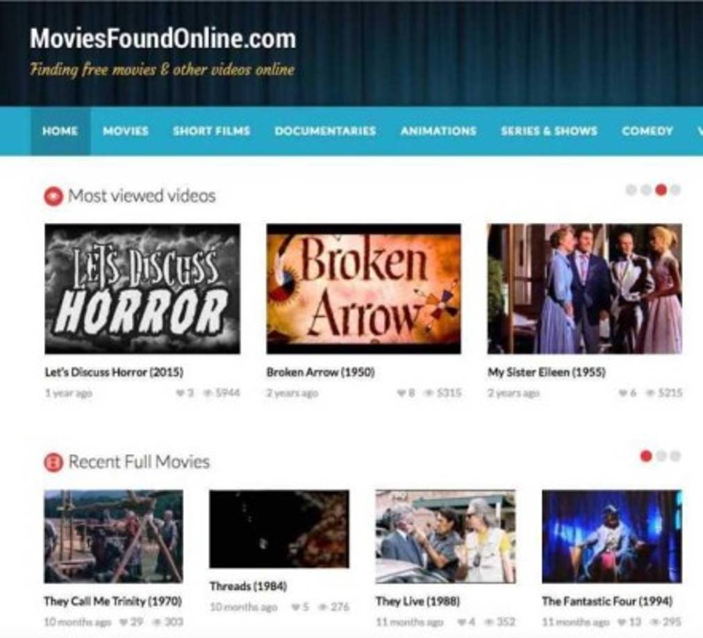 5. MOVIES FOUND ONLINE<br/>Es una buena opción para ver películas en línea, pero pocas de ellas tienen opción de descarga. El único incoveniente es que te encontrarás con una gran cantidad de publicidad, pero ese es el precio por encontrar lo que buscas.