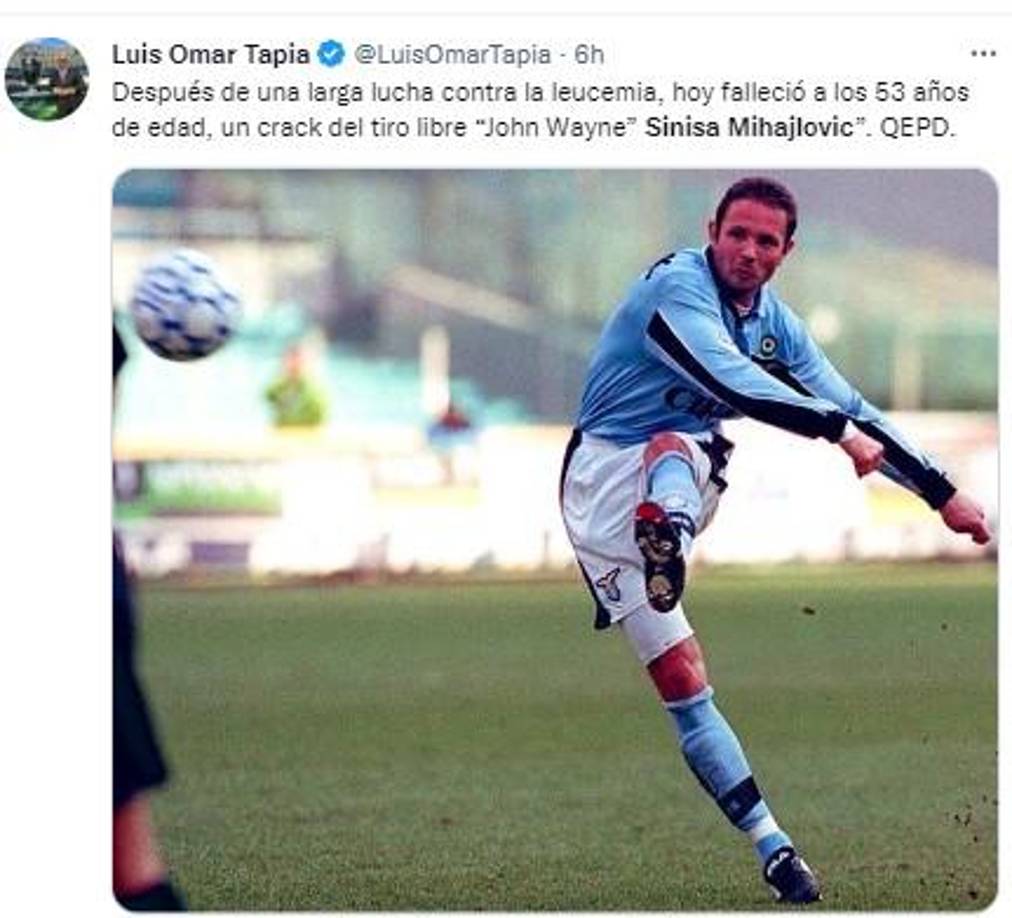 Por cierto, así se refirió el internacional narrador chileno Luis Omar Tapia tras conocerse el deceso de Mihajlovic.