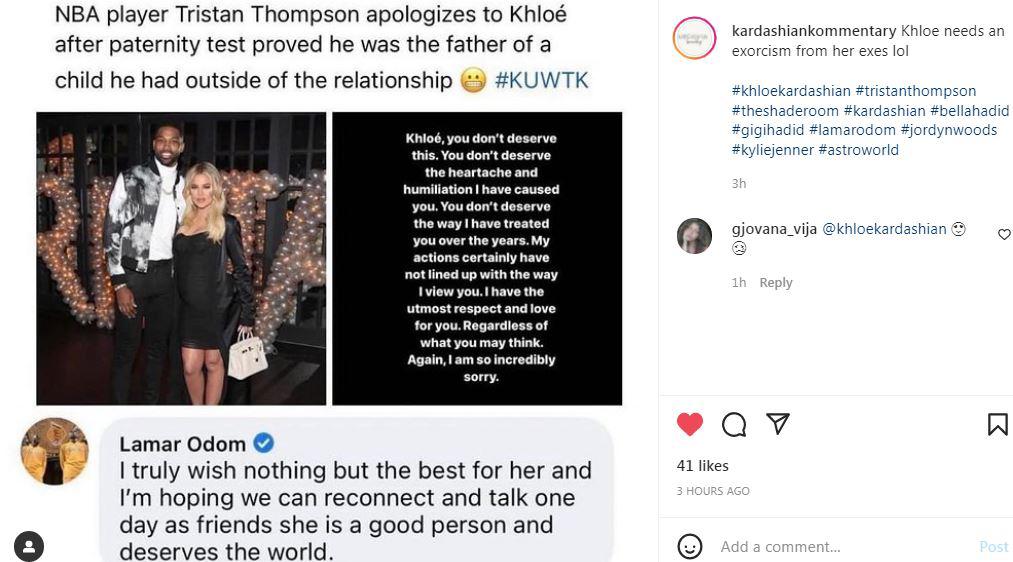 “Es una buena persona y se merece todo lo bueno de este mundo”, dijo Lamar sobre Khloé Kardashian.