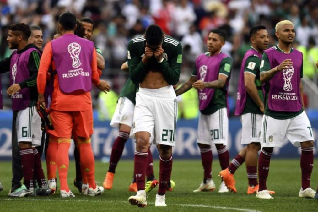 La eufórica celebración de los jugadores mexicanos al final del partido. Foto AFP