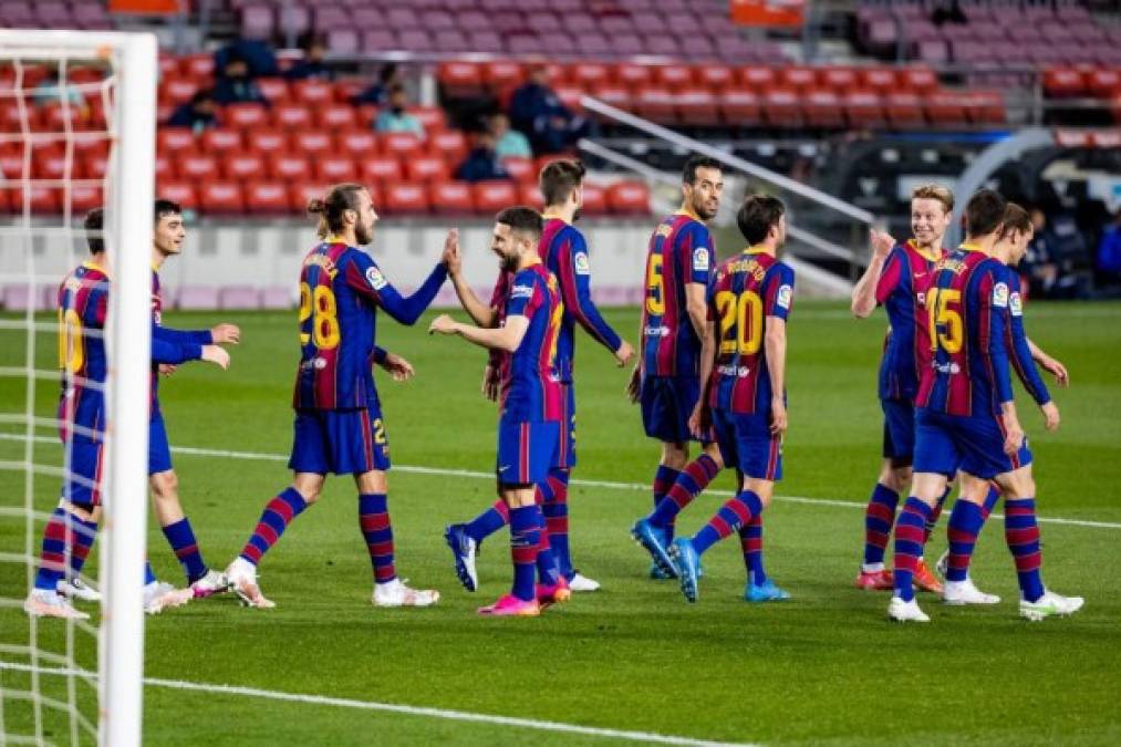 Los jugadores del FC Barcelona celebrando contra el Getafe.
