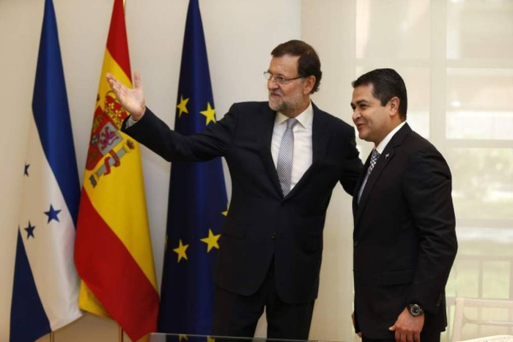 E presidente de Honduras, Juan Orlando Hernández, y el presidente del Gobierno, Mariano Rajoy, durante su visita oficial a España.