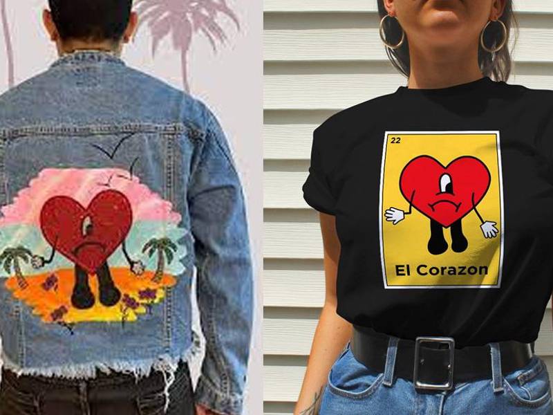 Los fans más creativos optan por elaborar ellos mismos sus diseños de los personajes que representan a Bad Bunny, para personalizar chamarras y camisetas.