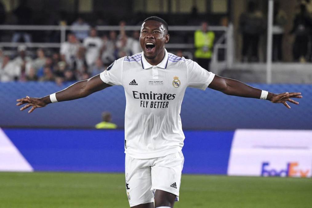 David Alaba celebrando su gol en la final de la Supercopa de Europa.