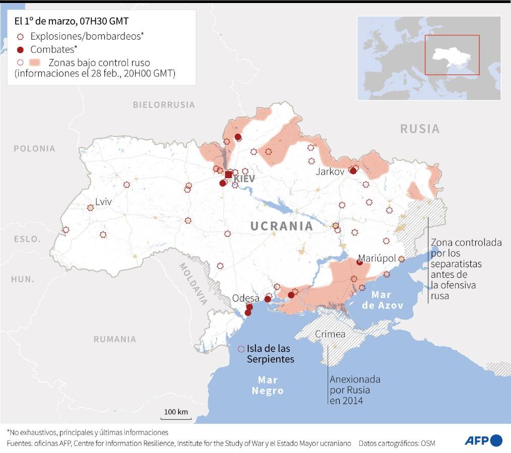 Los mapas que muestran el avance y los ataques rusos en Ucrania
