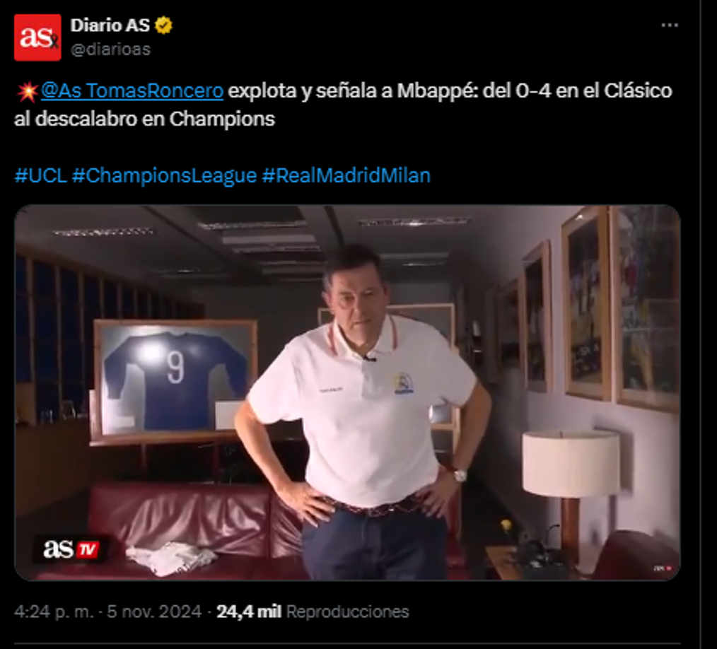 Roncero explota y señala a Mbappé: “El Real Madrid no levanta de la lona. Nadie discute que es muy bueno (Mbappé), pero desde que ha llegado es otro equipo”
