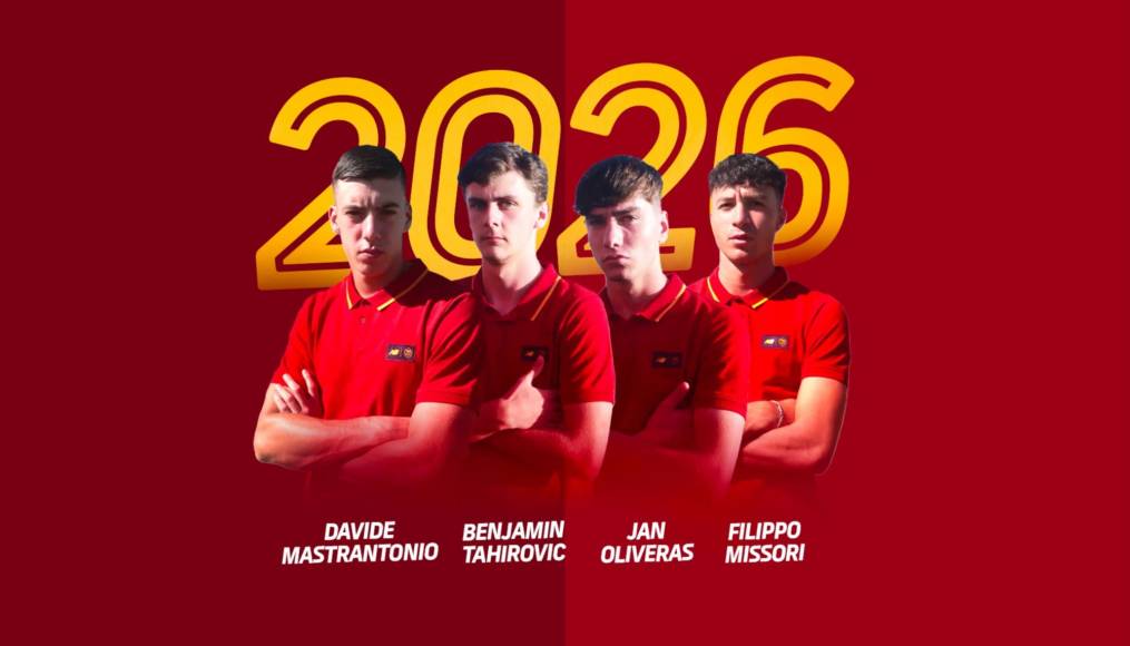 La Roma ha anunciado la renovación de cuatro de sus promesas: Davide Mastrantonio (18 años), Filippo Missori (18 años), Jan Oliveras (18 años) y Benjamin Tahirovic (19 años), quienes han ampliado su relación con el club italiano hasta el 30 de junio de 2026