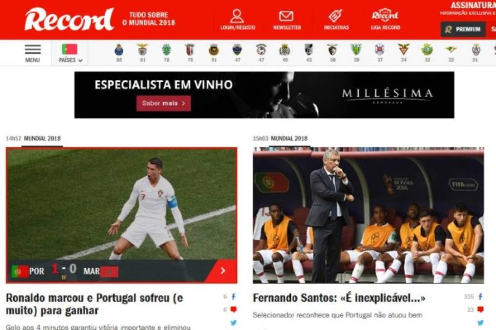 Diario Record de Portugal se entrega a su ídolo.