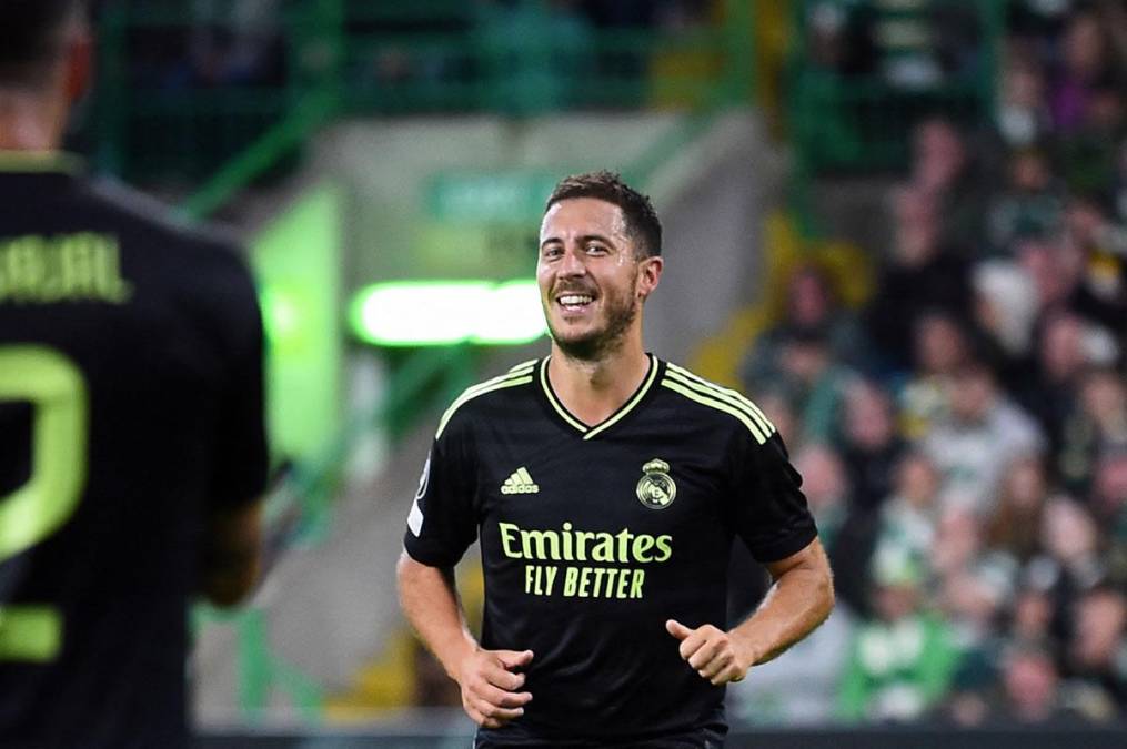 La sonrisa de Eden Hazard por su primer gol con el Real Madrid en esta Champions League 2022-2023.