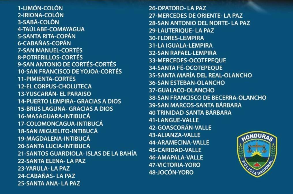 Estos son los 48 municipios que fueron incluidos en la nueva extensión del estado de excepción. 