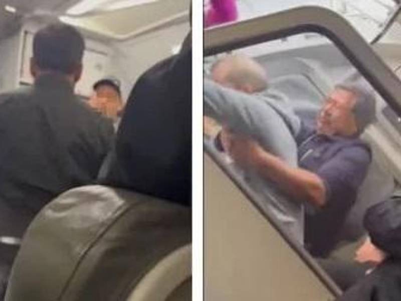Imágenes divulgadas en redes sociales muestran el momento en que un pasajero que intentó apoderarse de un vuelo fue sometido.