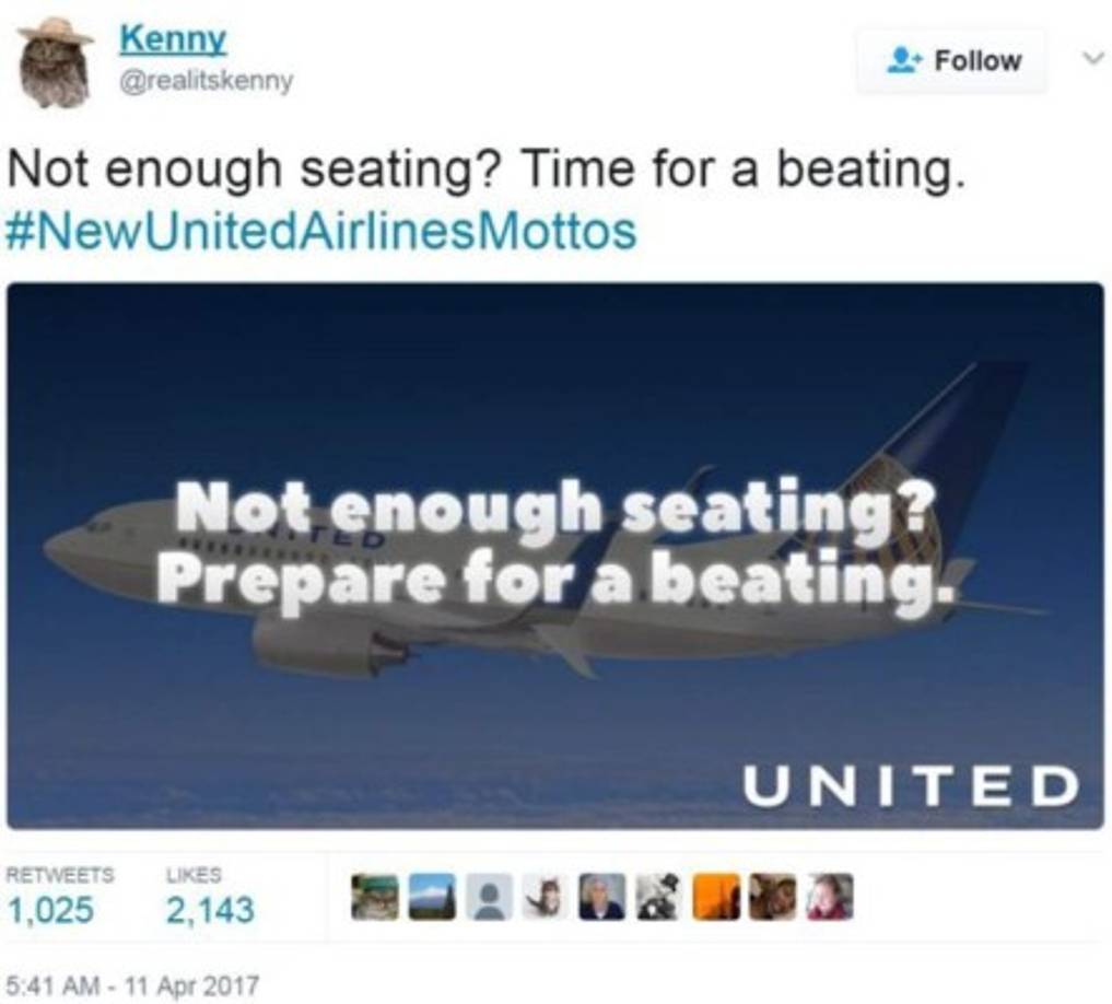 ¿No hay suficientes asientos? Hora de una golpiza, tuiteó Kenny.