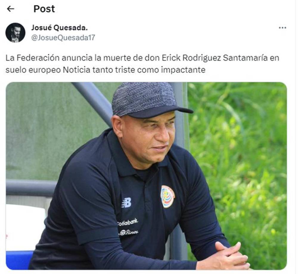 La selección nacional de Costa Rica recibió una dura noticia este martes en el mismo día que se iba a enfrentar a Emiratos Árabes Unidos cuando se dio a conocer el fallecimiento del asistente técnico tricolor, Erick Rodríguez.