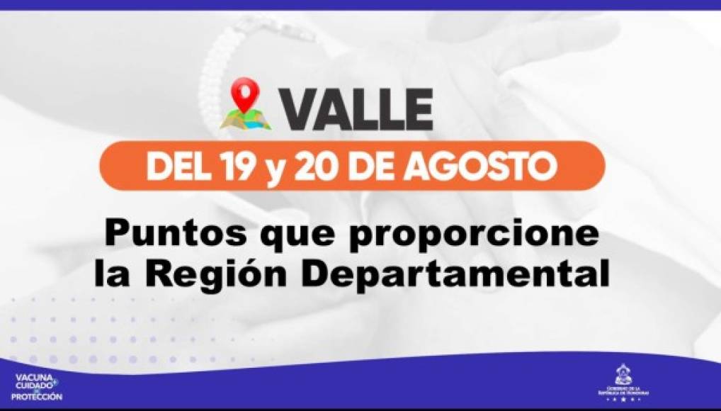 Calendario en el departamento de Valle, al sur de Honduras. En la cabecera departamental se instalarán puntos que esa región sanitaria especificará.
