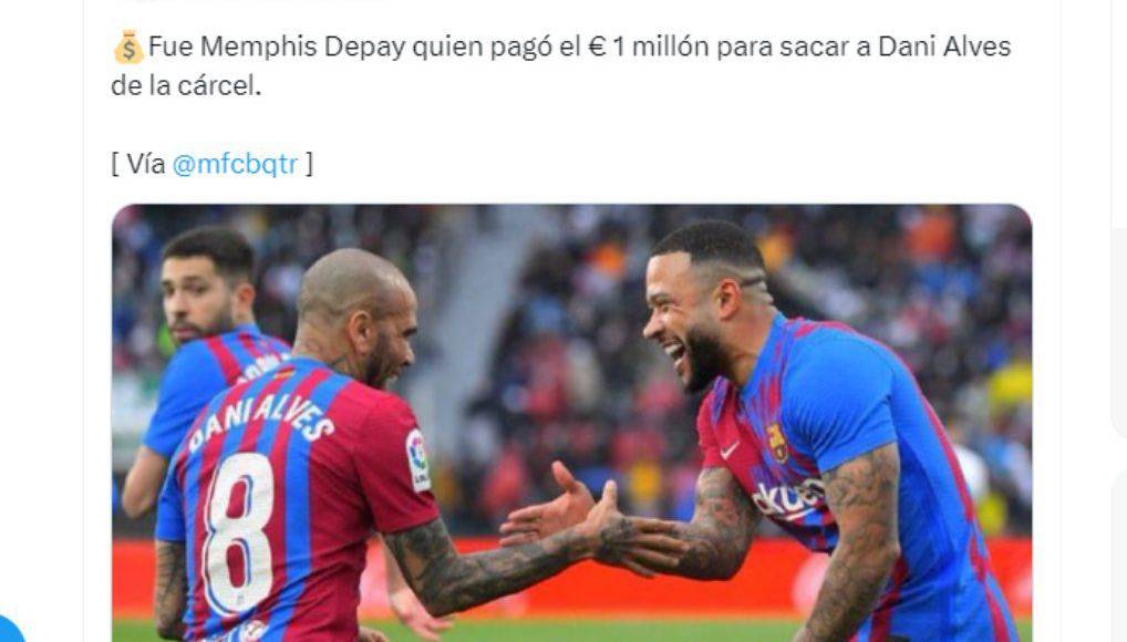 En las últimas horas ha trascendido que el jugador Memphis Depay habría pagado la fianza para que Alves saliera de prisión.