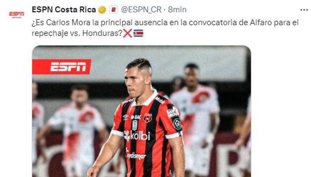 ESPN Costa Rica habla de la ausencia de Carlos Mora en la lista de Gustavo Alfaro.