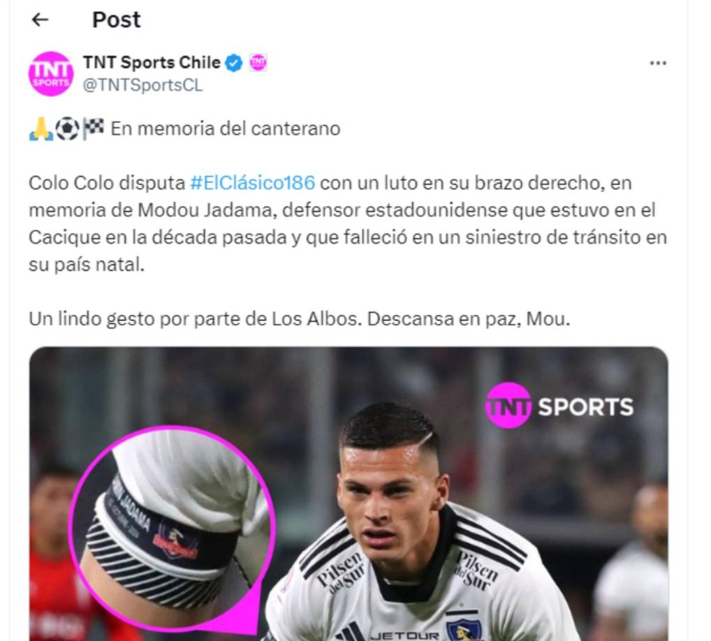 Colo Colo disputó el clásico ante la Universidad de Chile, el cual ganaron 1-0, y lucieron un brazaleto negro en honor a Modou Jadama.