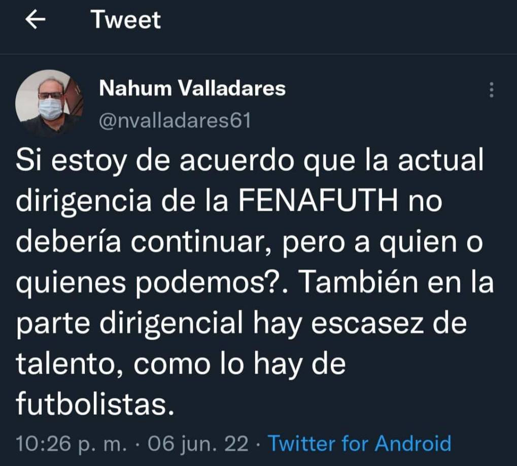 Nahum Valladares indicó que los dirigentes actuales de la Fenafuth no deberían de continuar.¿Pero a quién ponemos? se preguntó.