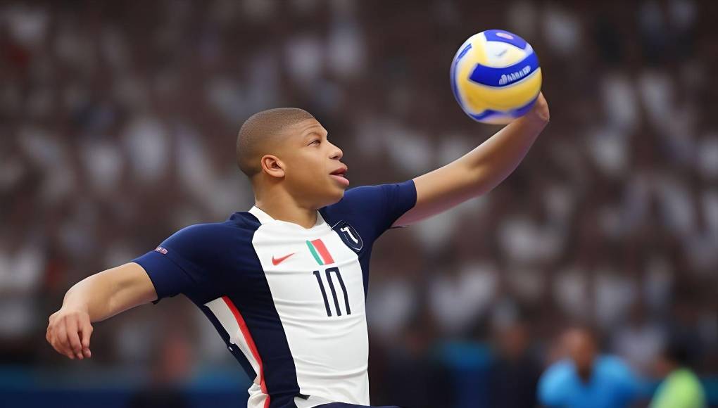 Kylian Mbappé, pretendido por el Real Madrid, jugando voleibol por medio de la Inteligencia Artificial, IA.
