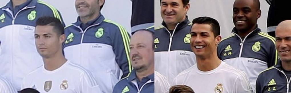Cristiano Ronaldo aparece circunspecto junto a Benítez y sonriente junto a Zidane. (RealMadrid.com)