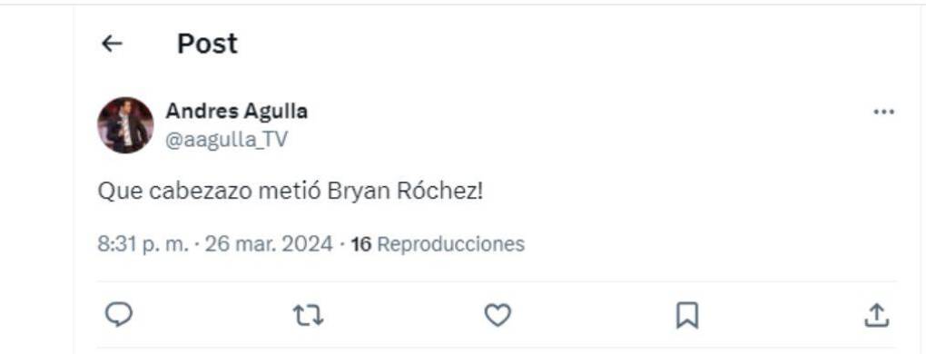 El periodista argentino Andrés Agulla de ESPN destacó el gol de Bryan Róchez.