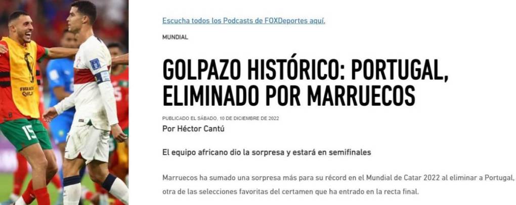 “Golpazo histórico”, así lo definió Fox Sports.