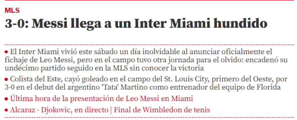 Mundo Deportivo de España: “Messi llega a un Inter Miami hundido”.