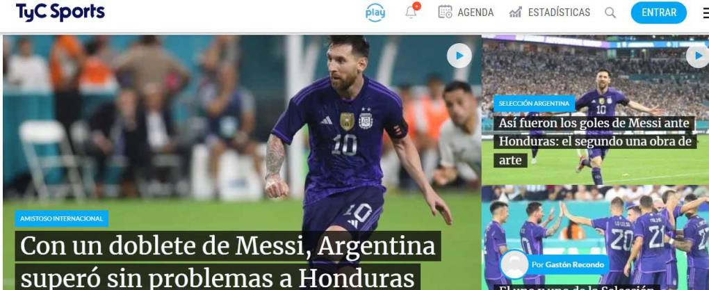 TyC Sports: “Con un doblete de Messi, Argentina superó sin problemas a Honduras.”