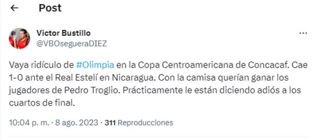 Víctor Bustillo de Diario Diez: “Vaya ridículo de Olimpia en la Copa Centroamericana de Concacaf. “