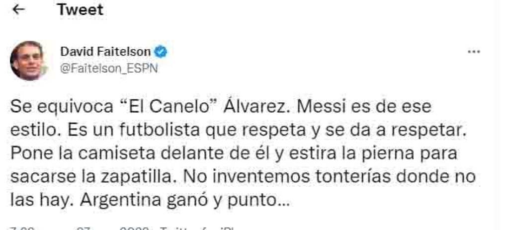 Faitelson con este mensaje defendió a Lionel Messi y señaló que Canelo se equivocó por amenazar al astro de la selección de Argentina.